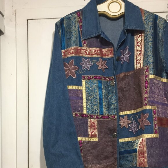 VINTAGE BEDFORD FAIR PATCHWORK DENIM SHIRTS/JACKETS SIZE LT - Picture 3 of 7